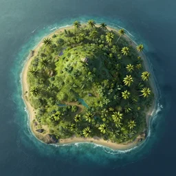 Long forgotten undiscovered secret tropical island, matte painting, concept art, top down view