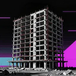 unfinished building by wolf d. prix, neon noir tundra retrowave cyberpunk retro, archdaily, wallpaper, highly detailed, trending on artstation.