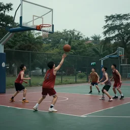 photograph of midgets playing basketball, basketball court, concept art, cinematic, 4k