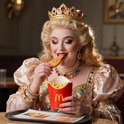 the Queen eating a McDonald's happy meal