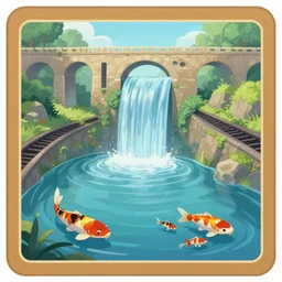 dixit card, calm waterway, storm drain, aqueducts, focal point, character, waterfall, koi, tunnel, dark fantasy. intricate, amazing composition, colorful watercolor, by ruan jia, by maxfield parrish, by shaun tan, by yoshitomo nara, by escher, by gigier illustration, dream, storm, lightning, volumetric