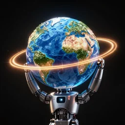 atlas holding the world as an i robot by mario feng and john berkey, ray tracing, master shot, octane render, 8 k, ultra hd, perfect light