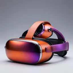 award winning product photography, 3 5 mm lens, of a glossy orange metallic and shiny purple metallic shiny ergonomic virtual reality headset as off a 1 9 3 6 bugatti type 5 7, studio lighting,