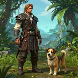 a tropical dog dog kitten in the style of francisco goya, 4 k resolution, in skyrim videogame, bethesda skyrim npc, unreal engine render