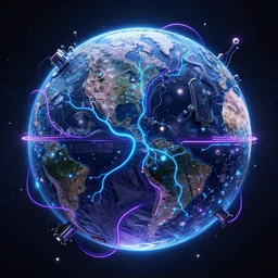 planet earth pics, ornate and intricate, by greg rutkowski, by anton fadeev, by rhads, by midge sinnaeve, 4 k, cyber punk style, glowing blue veins, purple glowing wires