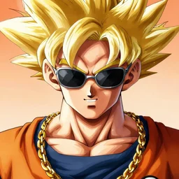 portrait of goku from dragon ball wearing shades and a gold chain incredibly detailed, color, smooth, concept art, illustration,