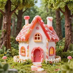 fairy tale house in the woods made of candy
