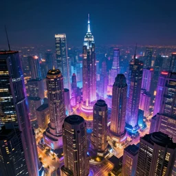 colorful photograph of a futuristic city, science fiction, night lights, beautifully lit buildings, mystic hues, distant, sharp focus, volumetric lights, digital art, RTX, hyperrealistic, cinematic, by lee madgwick