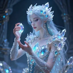 a woman made of crystal gems, bioluminiscense, fantasy art