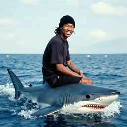 tony hawk sitting on the back of a shark
