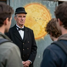 The doorman from the South is waiting for them. Wrinkles are forming on his face. The battered shipmate has failed, and he will be punished. Contours of a black eye line up with lines on a squashed nose, like a jagged constellation on the sun's surface. Bashful nods are exchanged.