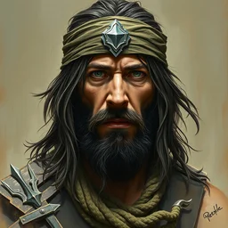 keanu reeves as a dnd barbarian, portrait by gaston bussiere, j. c. leyendecker, craig mullins, donato giancola, greg rutkowski, symmetry!!, realistic face