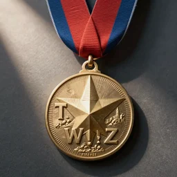 military medal, photorealistic, hyperrealistic, detailed, intricate, contains letters T! W! Z!