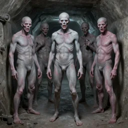 airbrushed necrotizing grey with puce streaked skin machines underground tunnel year 4 0 8 8, by kelly freas, donato giancola, geof darrow, alex ross, philippe druillet, fine art masterpiece baked at 3 0 0 f, matte painting, cold lighting, aged with sunlight, award winning horror, photorealistic render, cinematic