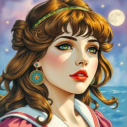 the sailor jupiter. beautiful, realistic painting by mucha and kuvshinov and bilibin. synthwave watercolor, thick linings, manga, soviet realism