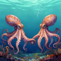 two octopi shake hands in greeting