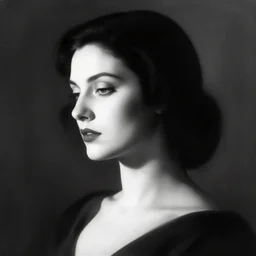 “Portrait of a femme fatale. Shadow and light. Abstract. Surrealist. Black and white. Side lighting. Golden ratio. Photography by Irving Penn”