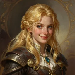 an epic fantasy comic book style portrait painting of a young blonde thief, d & d, fantasy, joyful smirk, intricate, elegant, digital painting, artstation, concept art, extremely detailed, matte, sharp focus, illustration, art by artgerm and greg rutkowski and alphonse mucha