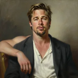 attractive brad pitt as a god. highly detailed painting by gaston bussiere, craig mullins, j. c. leyendecker 8 k