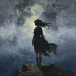 classical oil painting of anime key visual environment concept art of wanderer above the sea of fog 1 8 1 8 but figure is anime girl, grimdark fantasy, trending on artstation, brush strokes, oil, canvas, style of kawacy makoto shinkai jamie wyeth james gilleard edward hopper greg rutkowski, preserved historical