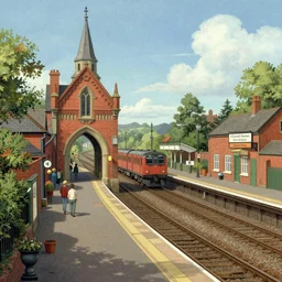 Shrewsbury Railway Station in the style of Roger Dean, fantasy art, trending on art station,