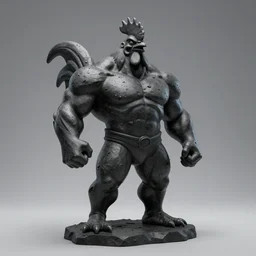 a portrait of monumental muscular rooster statue in shape of creative man, black rock statue material, studio light, hasselblad photo, 8 k resolution, octane render, character design, digital art