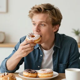 Stefan Löfven drinking eating doughnuts