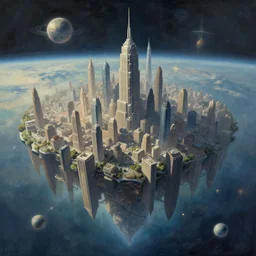great city at the end of time floating in space, a surreal sci-fi digital painting by Greg Rutkowski and James Gurney, trending on Artstation, eerily beautiful, highly detailed