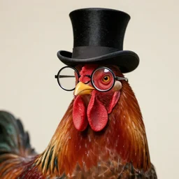 portrait of a rooster, with top hat!!! and monocle!!!, trending on artstation