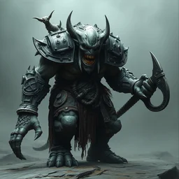 full body wide angle shot of a orc from warhammer 4 0 k by hr giger, greg rutkowski, luis royo and wayne barlowe, 8 k