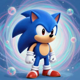 a digital painting portrait of Sonic the Hedgehog in the style of Shpongle, psychedelic DMT Sonic fractal swirls, soft pastel colors