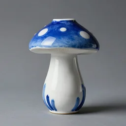 vase in the shape of a mushroom with blue accents designed by leonid afremov, professional advertising photography, sharp
