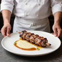 gourmet food photography kebab. beautifully presented. top chef. delicious.