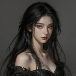 a beautiful girl with long black hair, fantasy, sharp focus, intricate, elegant, digital painting, artstation, matte, highly detailed, ambient lighting, art by Rossdraws, artgerm, Ilya Kuvshinov, and Greg Rutkowski
