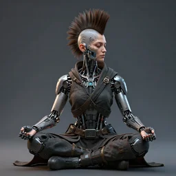 meditating monk with mohawk and tattoo on face and cybernetic enhancements, 3 d render, octane render, scifi character portrait by greg rutkowski, craig mullins, cinematic lighting, dystopian scifi outfit, profile picture, mechanical, cyborg, half robot ultra realistic 8 k resolution.
