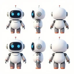 character sheet of a cute robot, front view, side view, back view, from a space themed Sierra point and click 2D graphic adventure game, made in 2019, high quality graphics