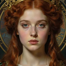 detailed realistic beautiful young medieval queen face portrait by jean delville, art nouveau, symbolist, visionary, gothic