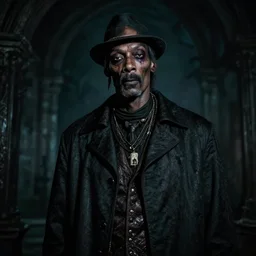 snoop dogg, dark, nighttime, victorian england style, horror, grotesque, serene, haunting, heavy atmosphere, claustrophobic, insanity, High Definition detail, 8K