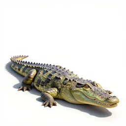 striped crocodile, stylized pixar-style 3d render, full body, isolated on a pure white background, centered, entire subject in frame, sharp focus, soft studio lighting