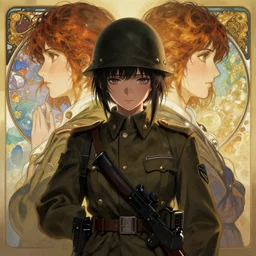 symmetry!! portrait of a sad enigmatic anime girl wwi soldier, anime, highly detailed, dynamic lighting, digital art, digital painting, artstation, wlop, sharp focus, illustration, art by artgerm and nixeu and alphonse mucha, 8 k