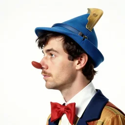 pinocchio as a hipster man by eric lafforgue. hyper realistic high key profile headshot photograph.