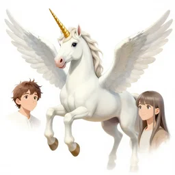 unicorn with wings and golden horn by george stubbs, skottie young, hikari shimoda