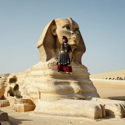 samurai posing on the sphynx. in egypt. 1 8 6 3. landscape