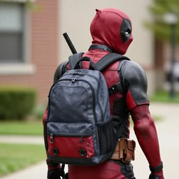 deadpool wear a school bagpack on the way to the school