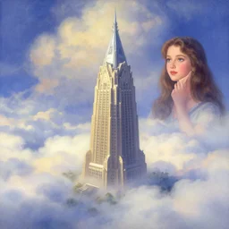 The Tower of Illusions in the clouds by Thomas Kinkade and Lisa Frank