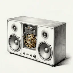 steampunk mechanical hifi stereo system sketch by leonardo da vinci