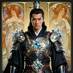 portrait of a young cyberpunk shaolin man wearing a warrior armor, fantasy, regal, fractal crystal, fractal gems, by stanley artgerm lau, greg rutkowski, thomas kindkade, alphonse mucha, loish, norman rockwell.