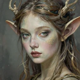 a beautiful dryad, enigmatic beauty, esoteric, muted colors, head in focus, dryad aesthetics, intricate details, elegant, highly detailed, hyperrealistic painting, concept art, painterly, sharp focus, art by emilia elfe