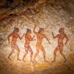 a cave wall prehistoric art of people dancing