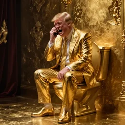 donald trump crying while sitting on a toilet made of gold in the seventh layer of hell